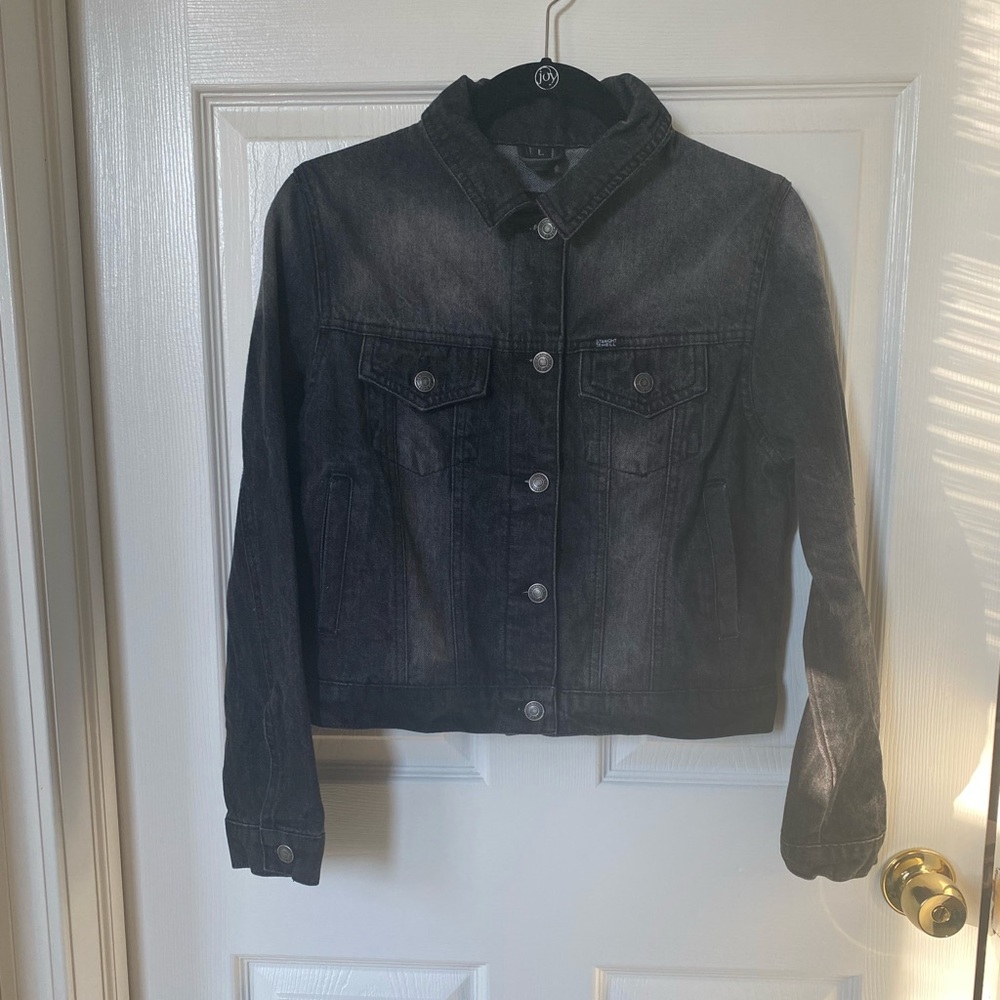 straight to hell grey denim jean jacket size large